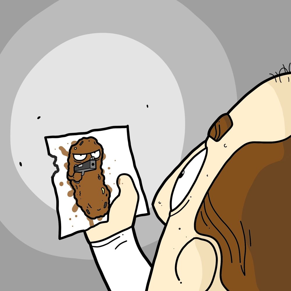 Something looks back at him from the paper